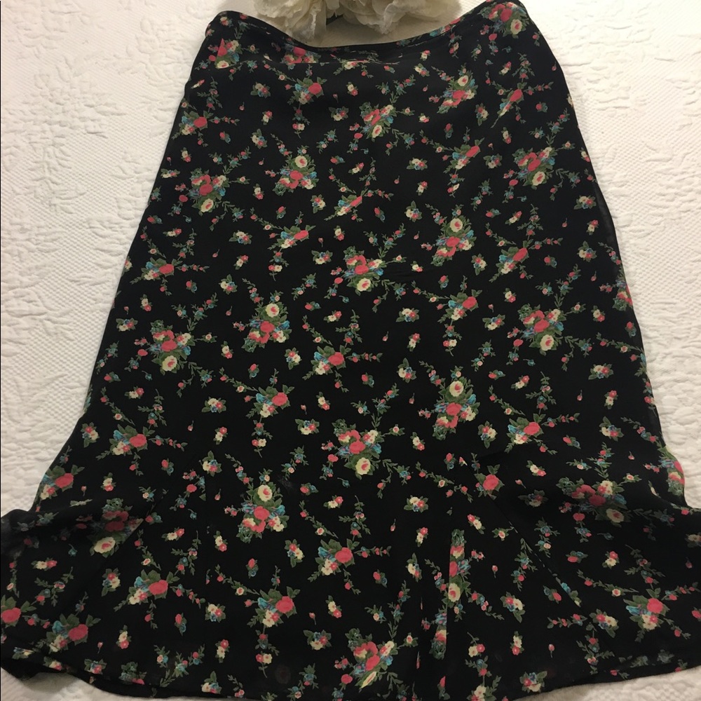 Casual Corner Black-Pink Floral Skirt